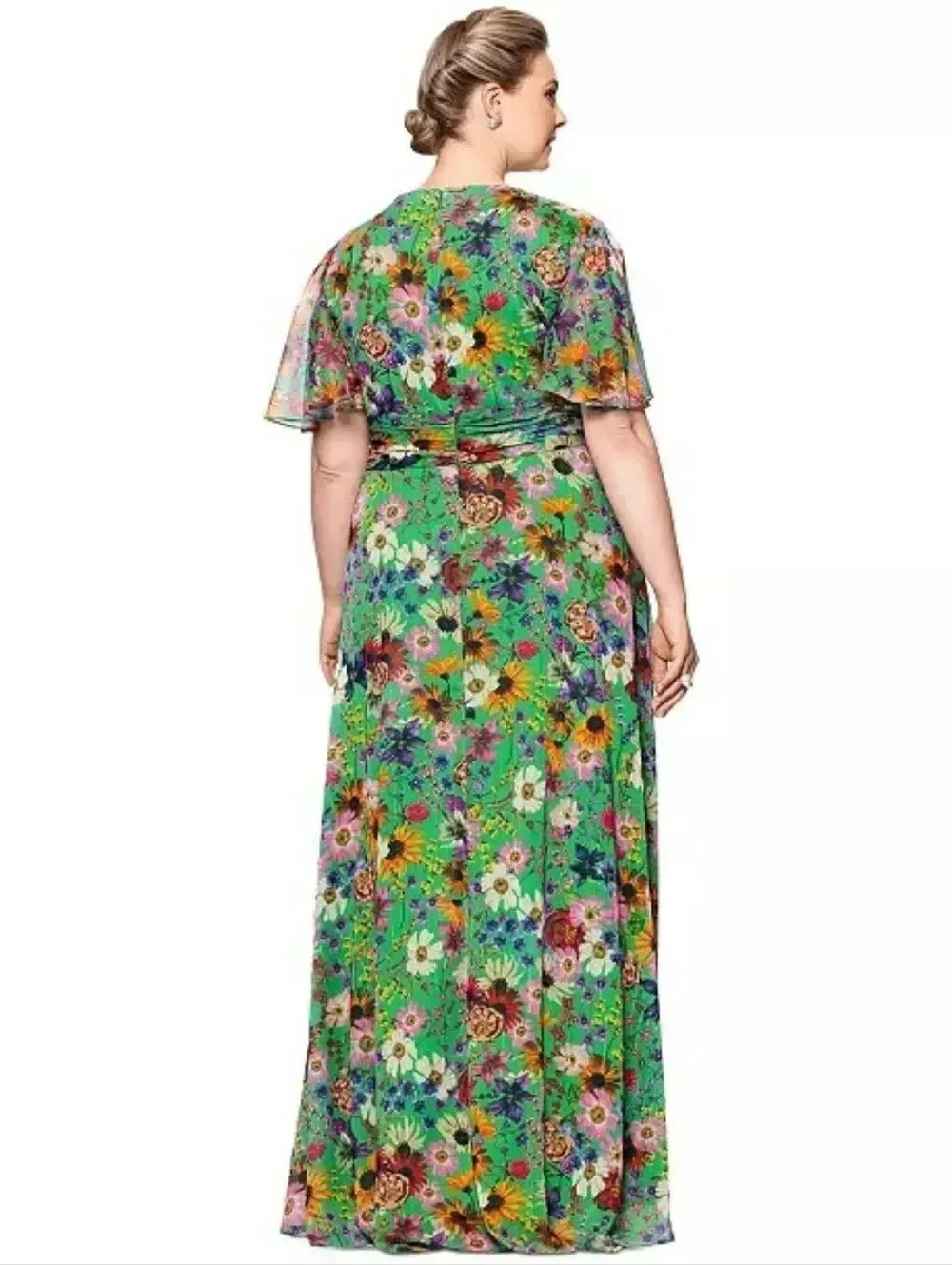 NWT Betsy & Adam Green Plus Size Floral-Print Flutter-Sleeve A-Line Dress 20 20W